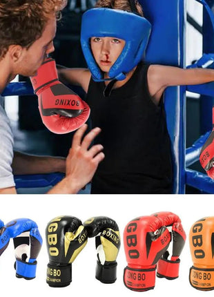 1 Pair Punching Training Workout Fight Exercise Mitts Kids Leather Boxing Gloves Kids Children Train Gym Glove Hand Protector - www.AmBreak.com - 