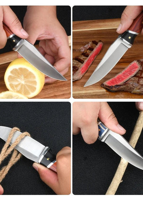 1PC 7.5 - inch multi - purpose knife stainless steel colored wood handle for portable camping grilling in home kitchens - www.AmBreak.com - 
