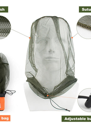 1Pc Ultra Large & Long Extra Fine Holes Mesh Soft Durable Fly Screen Premium Mosquito Insect Head Net Face Protector Camping Cap - www.AmBreak.com - 