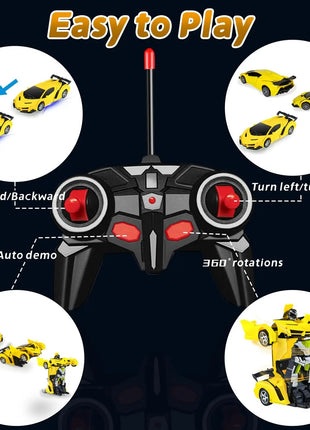 2 - in - 1 RC Transforming Robot Car Toy – Mini Remote Control Deformation Vehicle with Lights & Sound, Gift for Boys Kids 4 - 10 - www.AmBreak.com - 