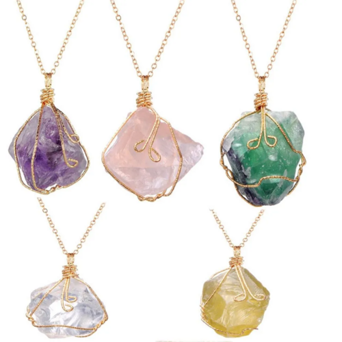 Natural Gemstone Necklace Chakra Stone Pendant Energy Healing Crystal