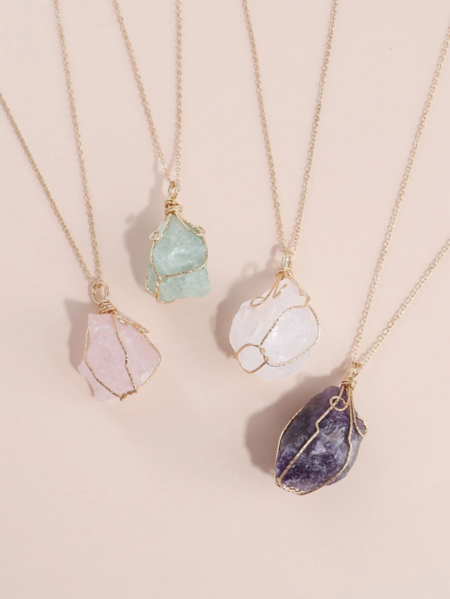 Natural Gemstone Necklace Chakra Stone Pendant Energy Healing Crystal