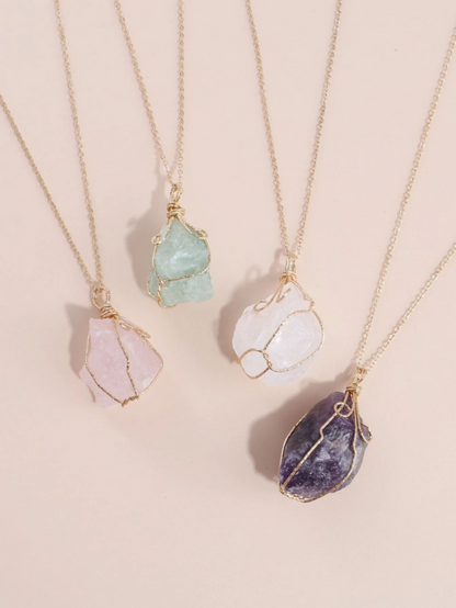 Natural Gemstone Necklace Chakra Stone Pendant Energy Healing Crystal