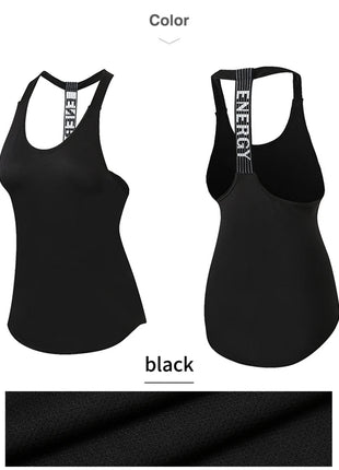 Women Gym Tops Black Sleeveless Yoga Top Women Fitness Shirt Gym Vest Running workout Sports Tops Letter Backless Shirt www.AmBreak.com