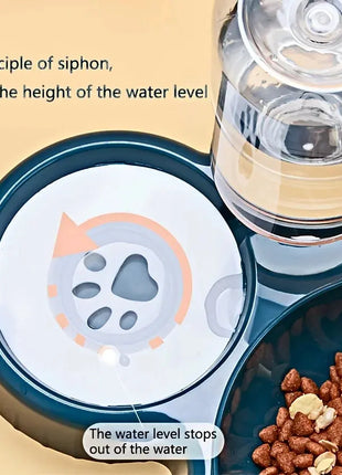 Pet Bowls With Water Feeder, 3 In 1 Ear Design Tilted Cat Water And Food Bowl Set With Gravity Water Bottle For Neck Protection
