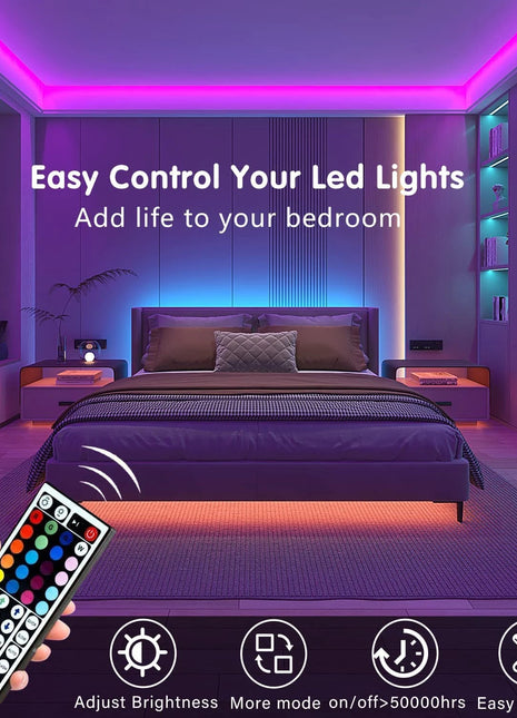 Led Strip Lights with 44 Key Remote Control 1m 5m 10m 20m RGB Tape Led Wall Room for Home Bedroom Party Decor TV Backlight www.AmBreak.com