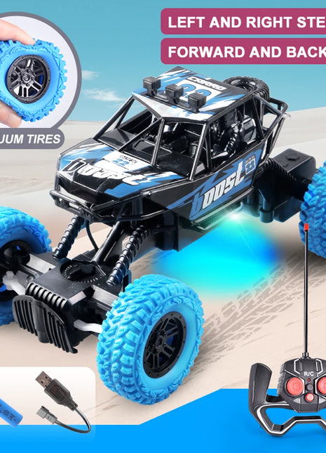 Remote control car with colorful flashing lights, rubber wheels, off-road toy car suitable for Christmas children's gifts