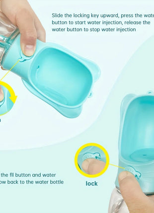 Portable Pet Water Bottle with Food Container - Ideal for Walking, Hiking & Travel. Essential for Dogs & Cats On The Go! www.AmBreak.com