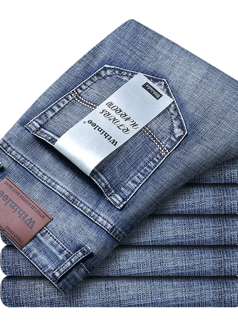 Wthinlee New Business Men's Jeans fleece Casual Straight Stretch Fashion Classic Blue Black Work Denim Trousers Male  Clothing www.AmBreak.com