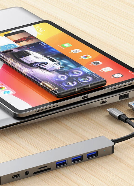 8 in 2 USB +Type C HUB Docking Station with 3.5mm Audio Jack Adapter Micro SD Card Reader Laptop Tablet Phone Disk Converter
