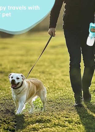 Portable Pet Water Bottle with Food Container - Ideal for Walking, Hiking & Travel. Essential for Dogs & Cats On The Go! www.AmBreak.com