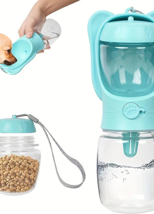 Portable Pet Water Bottle with Food Container - Ideal for Walking, Hiking & Travel. Essential for Dogs & Cats On The Go! www.AmBreak.com