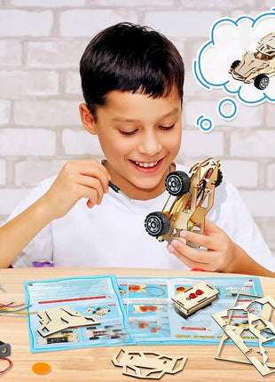 DIY Wooden Remote Control Car Wooden Four Wheel Drive Racing Assembling Science Experiment Kits KIDS STEM Educational Toy