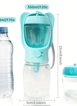 Portable Pet Water Bottle with Food Container - Ideal for Walking, Hiking & Travel. Essential for Dogs & Cats On The Go! www.AmBreak.com