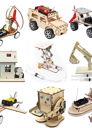 DIY Science Toys Children Educational STEM Projects Kits 3D Assemble Car Boat Model Wood Puzzle Toy Scientific Experiment Kit