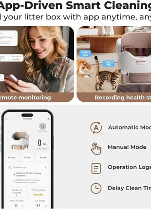 Automatic Smart APP Cat Litter Box Self Cleaning Fully Enclosed Cat Litter Box Pet Toilet Litter Tray with Free Gift Purifier www.AmBreak.com