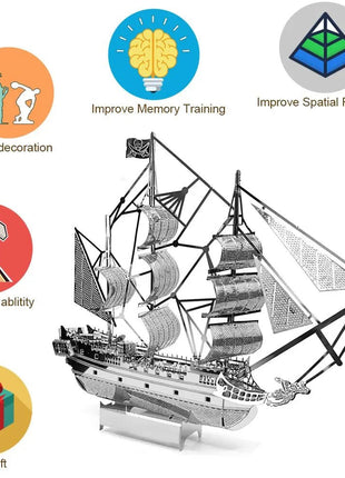 Black Pearl Pirate Ship 3D Metal Puzzle Model Kits DIY Laser Cut Puzzles Jigsaw Toy For Children - www.AmBreak.com - 