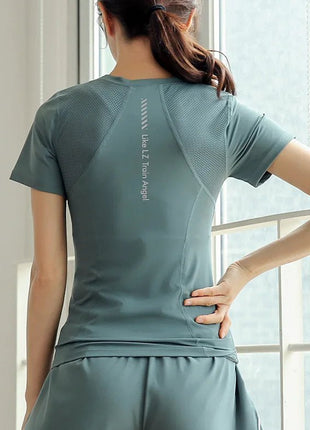 GymHUB Yoga Wear Sports Tops Short Sleeve Running Training Quick Drying Summer Thin Slim Gym - www.AmBreak.com - 