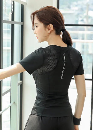 GymHUB Yoga Wear Sports Tops Short Sleeve Running Training Quick Drying Summer Thin Slim Gym - www.AmBreak.com - 