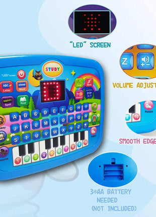 Kids’ Education Tablet Toy, Age 3+ Literacy Math Music Learning, Doubles as Electronic Keyboard, Birthday Christmas Gift - www.AmBreak.com - 