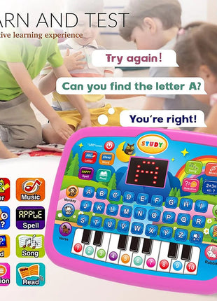 Kids’ Education Tablet Toy, Age 3+ Literacy Math Music Learning, Doubles as Electronic Keyboard, Birthday Christmas Gift - www.AmBreak.com - 