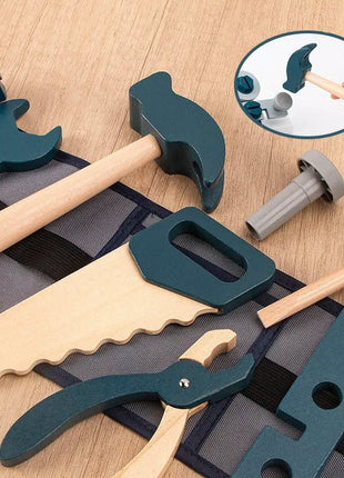 Kids Pretend Play Toy Tool Role Playing Educational Toys 3 - 6 Year Old Boys Wooden Simulation Children's Repairman Waist Bag Set - www.AmBreak.com - 