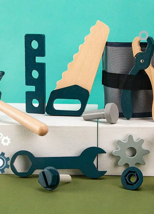 Kids Pretend Play Toy Tool Role Playing Educational Toys 3 - 6 Year Old Boys Wooden Simulation Children's Repairman Waist Bag Set - www.AmBreak.com - 