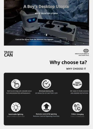 New Mini Desktop Remote Control Toy Car Remote Control Garbage Can Trendy Play Table Set Up Ornament For Boys' Festival Gift - www.AmBreak.com - 