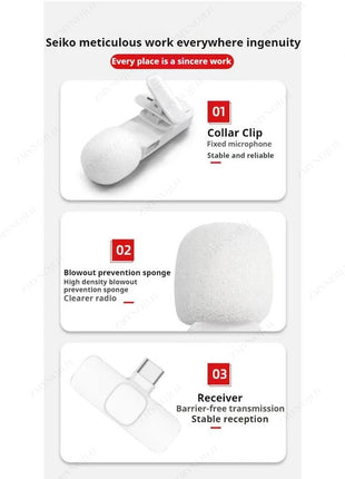 New Wireless Lavalier Microphone Portable Audio Video Recording Mini Microphone for iPhone Android PC Camera Live Gaming Phone - www.AmBreak.com - 