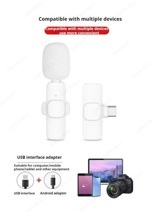 New Wireless Lavalier Microphone Portable Audio Video Recording Mini Microphone for iPhone Android PC Camera Live Gaming Phone - www.AmBreak.com - 