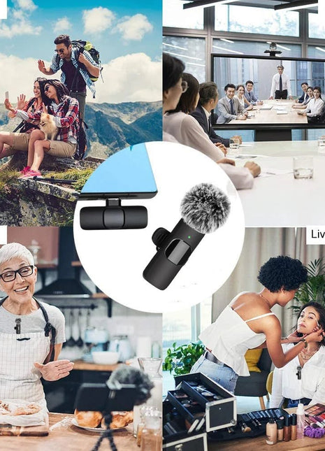 New Wireless Lavalier Microphone Portable Audio Video Recording Mini Microphone for iPhone Android PC Camera Live Gaming Phone - www.AmBreak.com - 