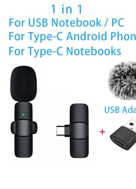 New Wireless Lavalier Microphone Portable Audio Video Recording Mini Microphone for iPhone Android PC Camera Live Gaming Phone - www.AmBreak.com - 