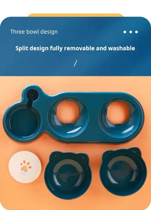 Pet Bowls With Water Feeder, 3 In 1 Ear Design Tilted Cat Water And Food Bowl Set With Gravity Water Bottle For Neck Protection - www.AmBreak.com - 