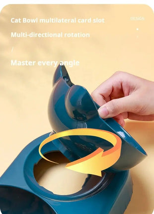 Pet Bowls With Water Feeder, 3 In 1 Ear Design Tilted Cat Water And Food Bowl Set With Gravity Water Bottle For Neck Protection - www.AmBreak.com - 