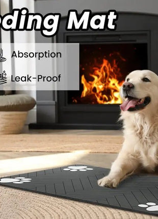 Pet Feeding Mat - Absorbent Pet Placemat for Food and Water Bowl, with Waterproof Rubber Backing, Quick Dry Water Mat for Dog Cat - www.AmBreak.com - 