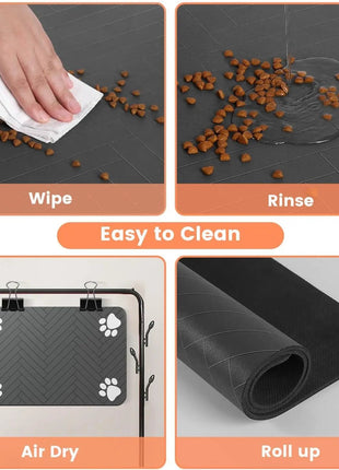 Pet Feeding Mat - Absorbent Pet Placemat for Food and Water Bowl, with Waterproof Rubber Backing, Quick Dry Water Mat for Dog Cat - www.AmBreak.com - 