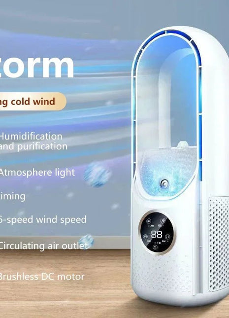 Portable Mini Air Conditioner USB Air Cooler Bladeless Electric Fan 6 - speed Silent Timed Air Conditioner Cooling Fan - www.AmBreak.com - 