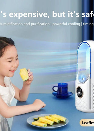 Portable Mini Air Conditioner USB Air Cooler Bladeless Electric Fan 6 - speed Silent Timed Air Conditioner Cooling Fan - www.AmBreak.com - 