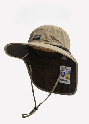 Unisex Summer Wide Brim Waterproof and Quick - drying Panama Caps Outdoor Visor Bucket Hats Mesh Breathable Sun Hat with Neck Flap - www.AmBreak.com - 