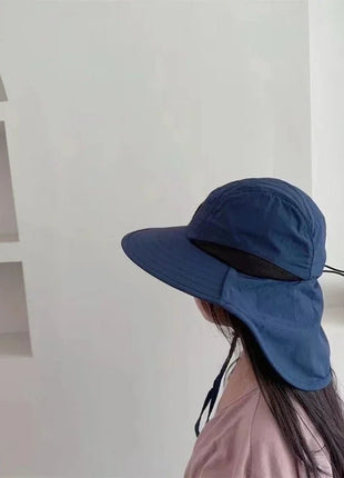 Unisex Summer Wide Brim Waterproof and Quick - drying Panama Caps Outdoor Visor Bucket Hats Mesh Breathable Sun Hat with Neck Flap - www.AmBreak.com - 