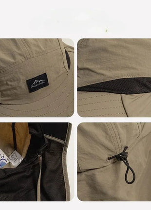 Unisex Summer Wide Brim Waterproof and Quick - drying Panama Caps Outdoor Visor Bucket Hats Mesh Breathable Sun Hat with Neck Flap - www.AmBreak.com - 