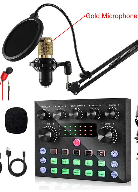 V8S Live Sound Card Podcast Equipment Bundle,with Microphone Set Device,Music/Recording Live Streaming For DJ Disco Device - www.AmBreak.com - 