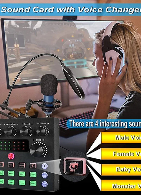V8S Live Sound Card Podcast Equipment Bundle,with Microphone Set Device,Music/Recording Live Streaming For DJ Disco Device - www.AmBreak.com - 
