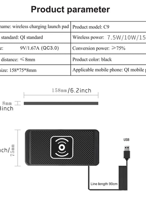 Wireless Car Charger Charging Pad 15w Non Slip Qi Fast Charger For Car Wireless Phone Charger For Android For IPhone 11/12/13/14 - www.AmBreak.com - 