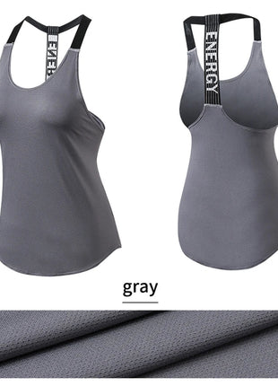 Women Gym Tops Black Sleeveless Yoga Top Women Fitness Shirt Gym Vest Running workout Sports Tops Letter Backless Shirt - www.AmBreak.com - 