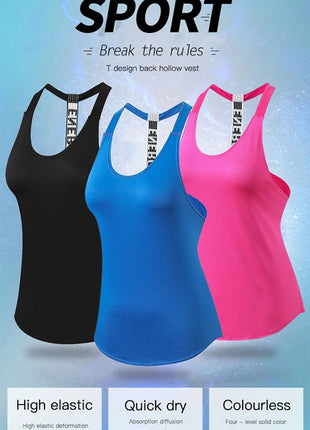 Women Gym Tops Black Sleeveless Yoga Top Women Fitness Shirt Gym Vest Running workout Sports Tops Letter Backless Shirt - www.AmBreak.com - 