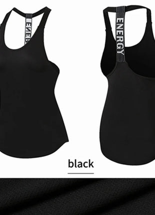 Women Gym Tops Black Sleeveless Yoga Top Women Fitness Shirt Gym Vest Running workout Sports Tops Letter Backless Shirt - www.AmBreak.com - 