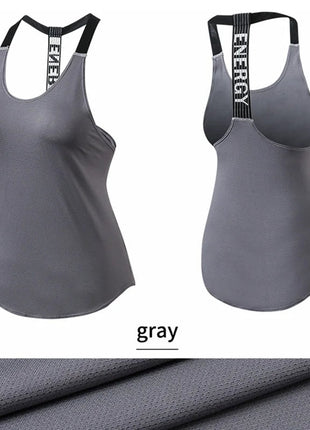 Women Gym Tops Black Sleeveless Yoga Top Women Fitness Shirt Gym Vest Running workout Sports Tops Letter Backless Shirt - www.AmBreak.com - 