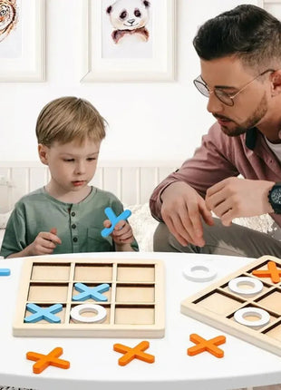 Wooden Chessboard Game Tic Tac Toe 9 "x9" Children's Desktop Toy Gift Double Interactive Family Game Puzzle Thinking Training - www.AmBreak.com - 